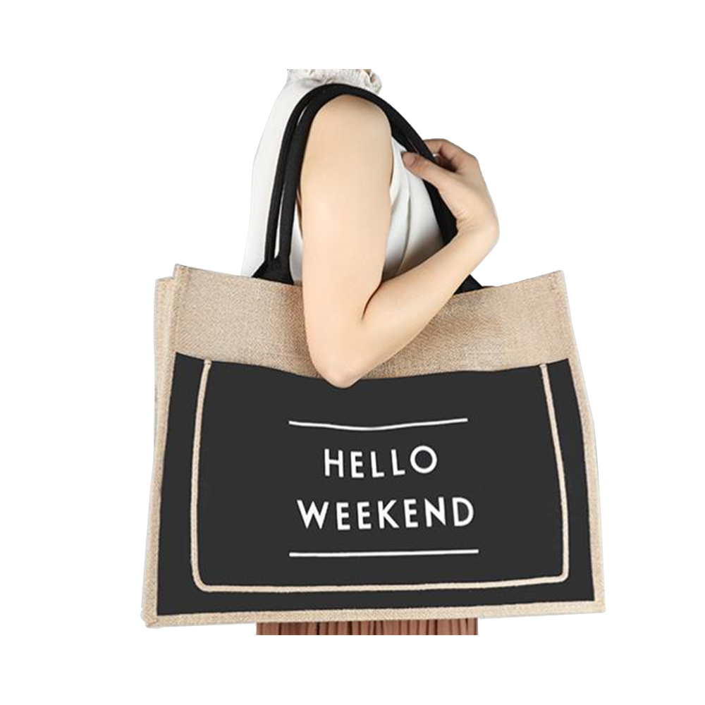 Jutová plážová taška pre ženy hello weekend vibes pytlovina plážová taška vnútorné vrecko na zips personalizovaná taška